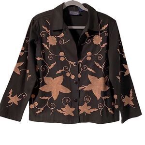 Willow Ridge embroidered cotton black button front jacket size MP
